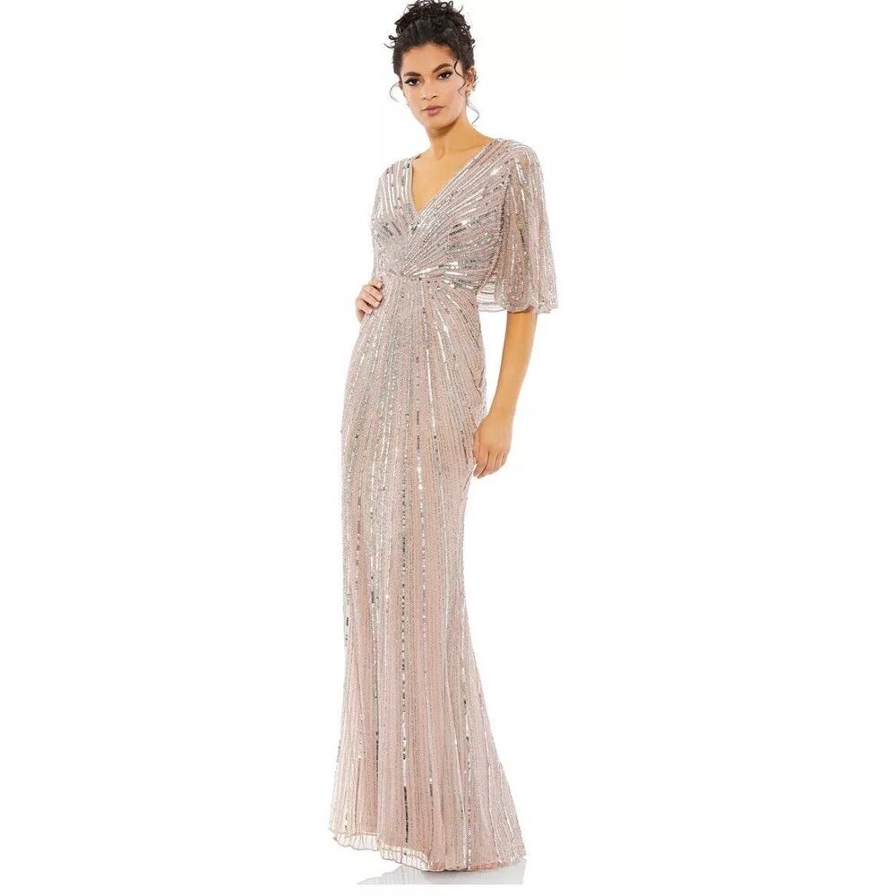 Mac Duggal 93583 Vintage Rose Wide Sleeve Sequin V-Neck Formal Gown Size 8 NWT